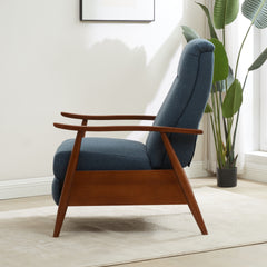 Tustin Wood Arm Push Back Recliner in Performance Fabric - Denim