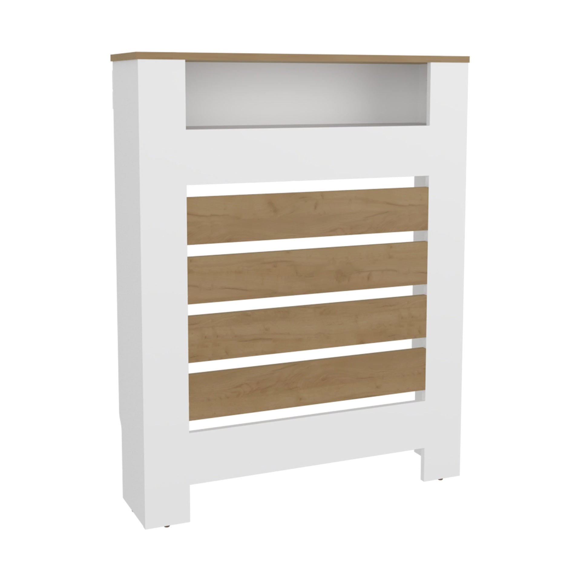 Radiator Cover Mistral Cabinet with Slatted Panel, Modern Home Furniture for Heating Units, Ventilated Decorative Enclosure, Light Oak