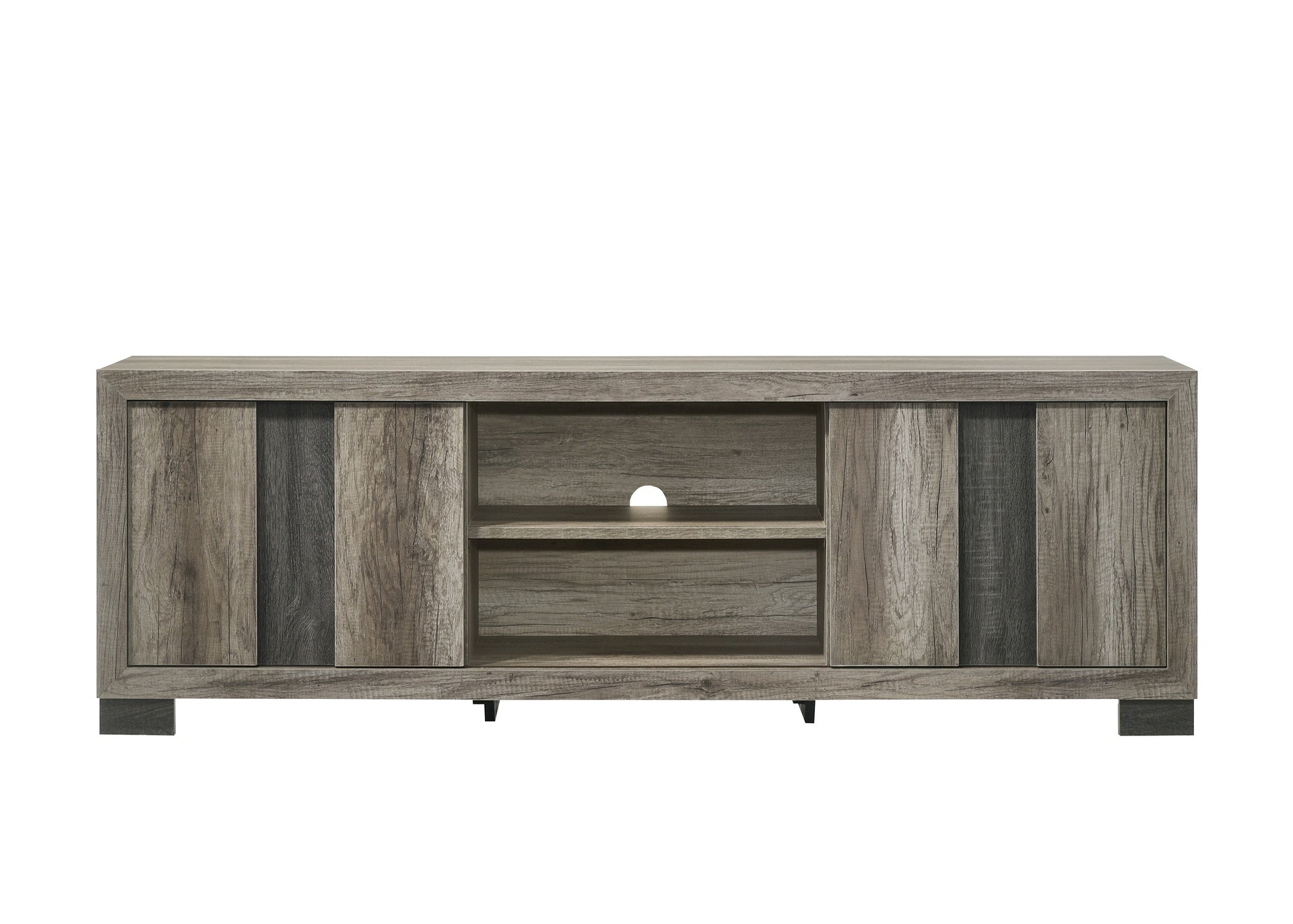 1pc Entertainment Console Rustic Charm Weathered Wood Finish Open Shelf Living Room Furniture