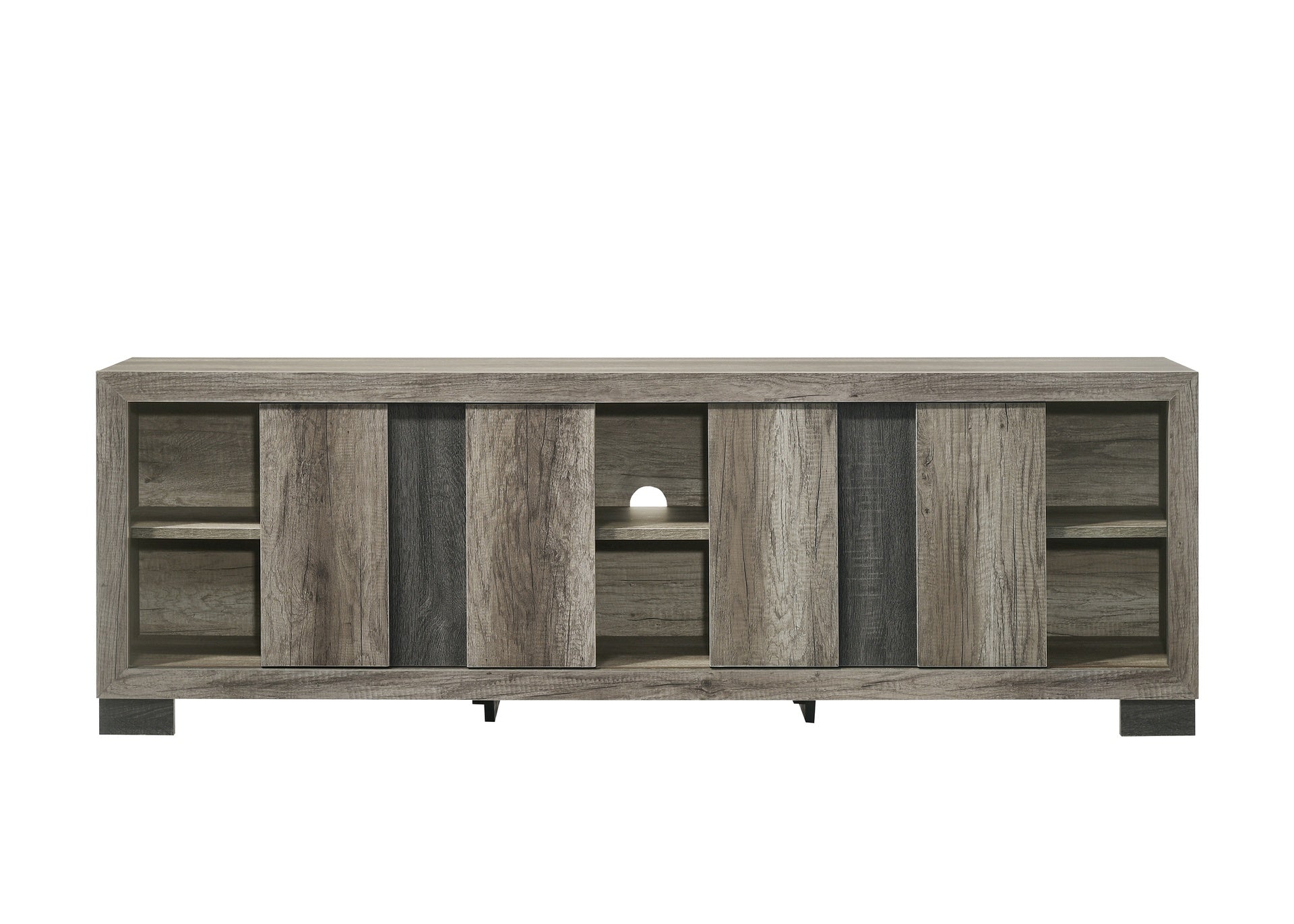 1pc Entertainment Console Rustic Charm Weathered Wood Finish Open Shelf Living Room Furniture