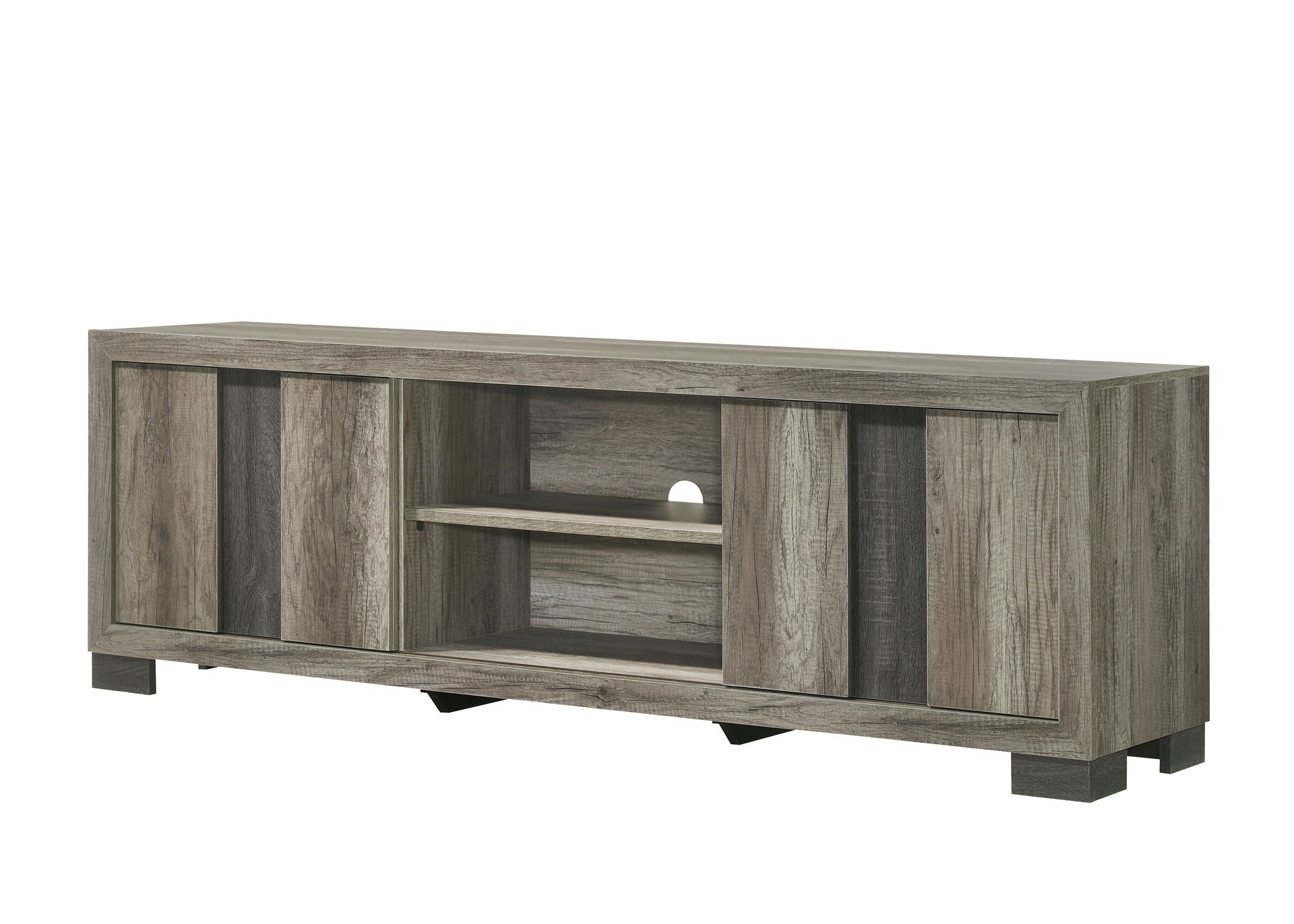 1pc Entertainment Console Rustic Charm Weathered Wood Finish Open Shelf Living Room Furniture