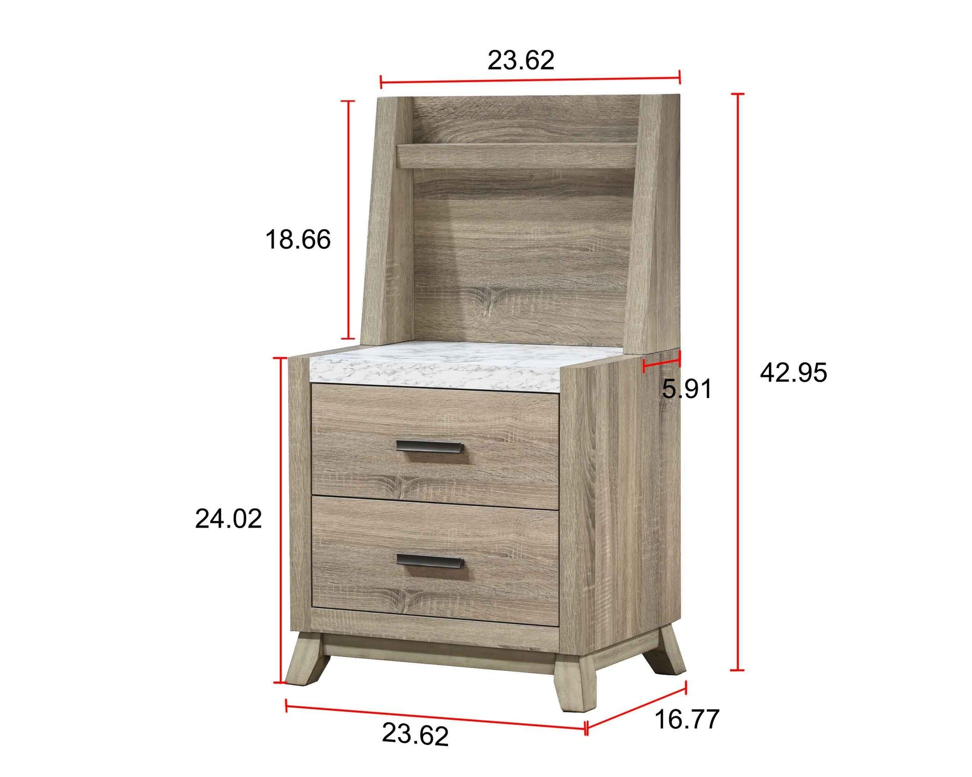 1pc Rustic Transitional Contemporary Nightstand Wall Panel Natural Brown Faux Stone Top w/LED Light Bed Side Cabinet