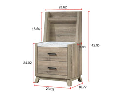 1pc Rustic Transitional Contemporary Nightstand Wall Panel Natural Brown Faux Stone Top w/LED Light Bed Side Cabinet