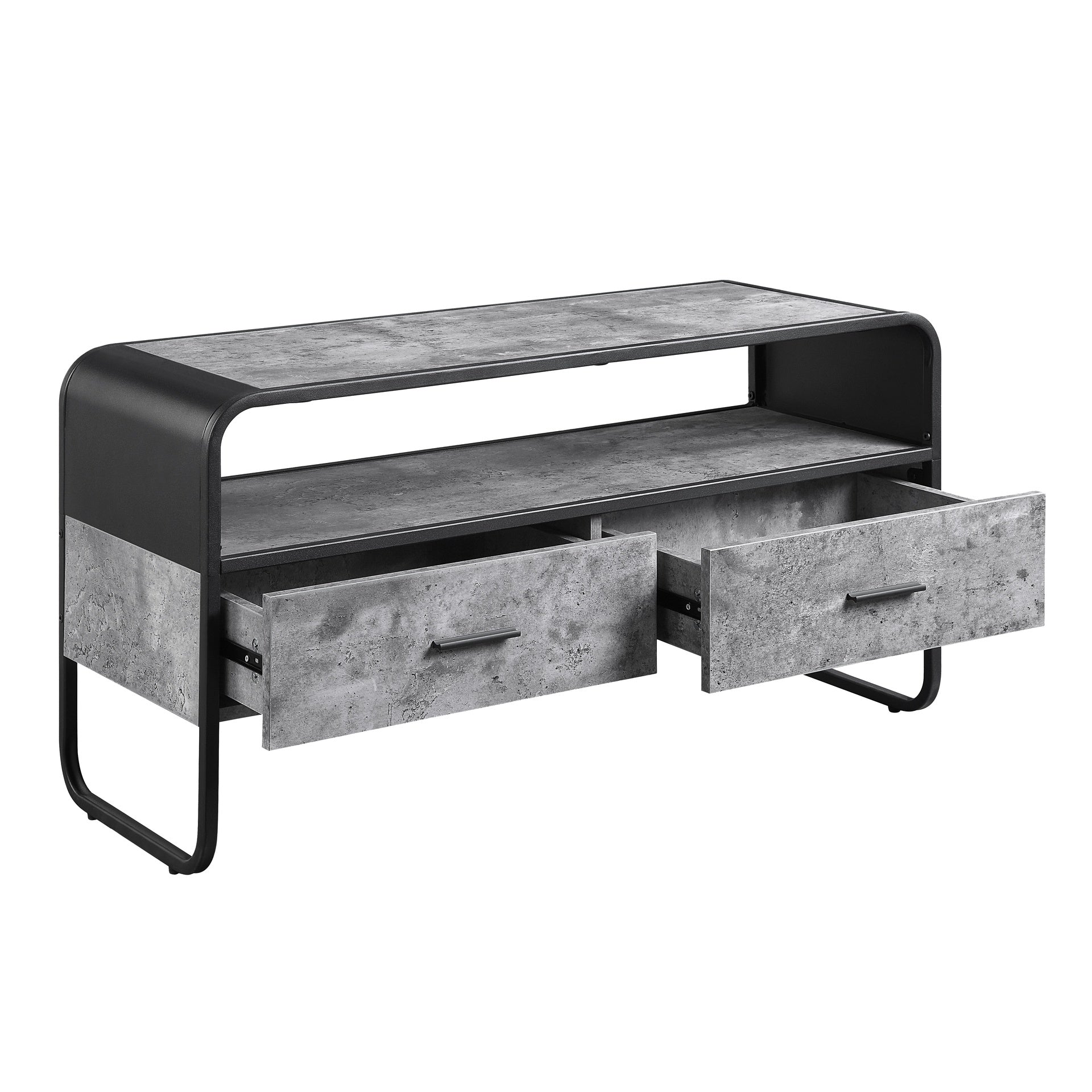 Modern Sleek Design Black Finish TV Stand with Shelf Storage Drawers Frame Concrete Gray Luxury Living Room Furniture 1pc