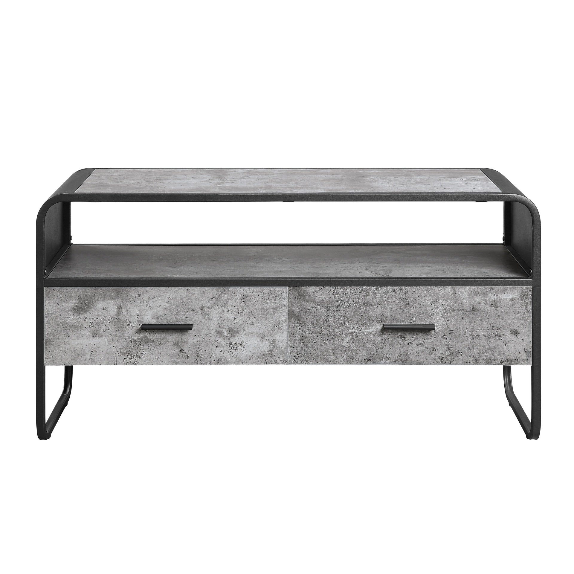 Modern Sleek Design Black Finish TV Stand with Shelf Storage Drawers Frame Concrete Gray Luxury Living Room Furniture 1pc