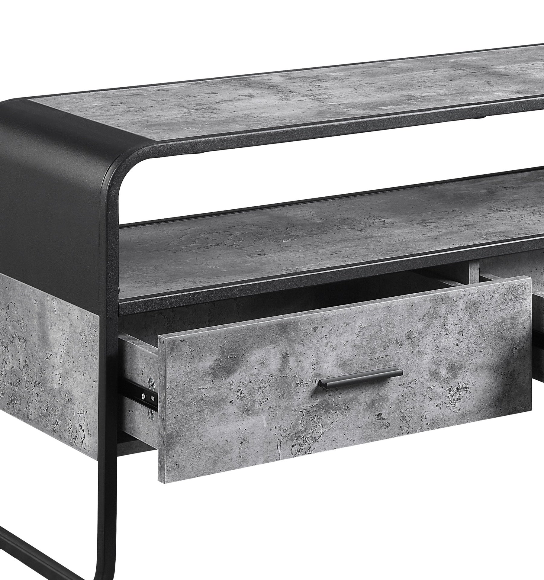 Modern Sleek Design Black Finish TV Stand with Shelf Storage Drawers Frame Concrete Gray Luxury Living Room Furniture 1pc
