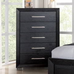 1pc Chest 5-English Dovetail Drawer Black Finish Contemporary Style Chrome Legs Bedroom Furniture