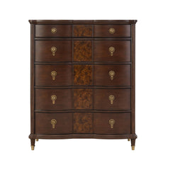 1pc Transitional Chest of Drawers Round Key Knobs Gold Capped Legs Dark Cherry Finish Bedroom Furniture