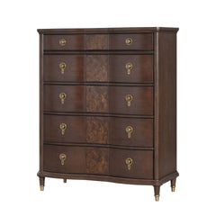 1pc Transitional Chest of Drawers Round Key Knobs Gold Capped Legs Dark Cherry Finish Bedroom Furniture