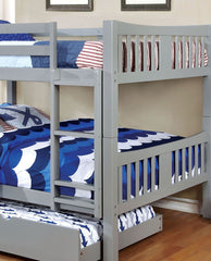 Full Over Full Bunk Bed Gray Finish Transitional Style Attached Ladder Upper Bed Rails Lock Joint Structure And Trundle-Not Included