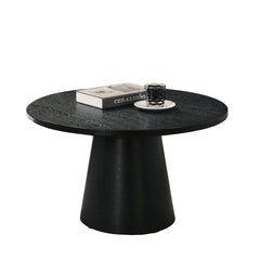 Modern Contemporary Style Round Coffee Table Cone Shape Base Pedestal Rubberwood Structure Black Finish