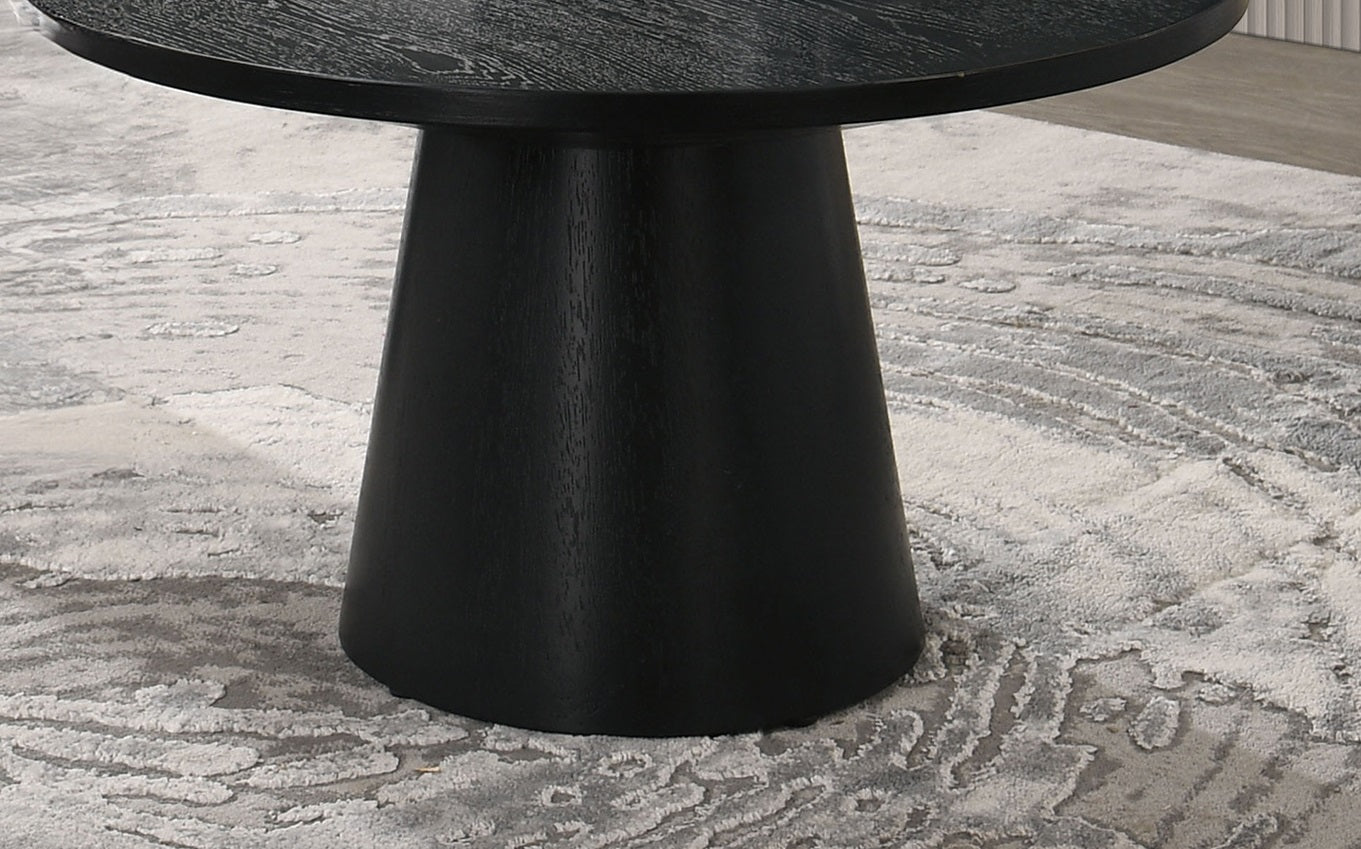 Modern Contemporary Style Round Coffee Table Cone Shape Base Pedestal Rubberwood Structure Black Finish