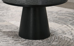Modern Contemporary Style Round Coffee Table Cone Shape Base Pedestal Rubberwood Structure Black Finish