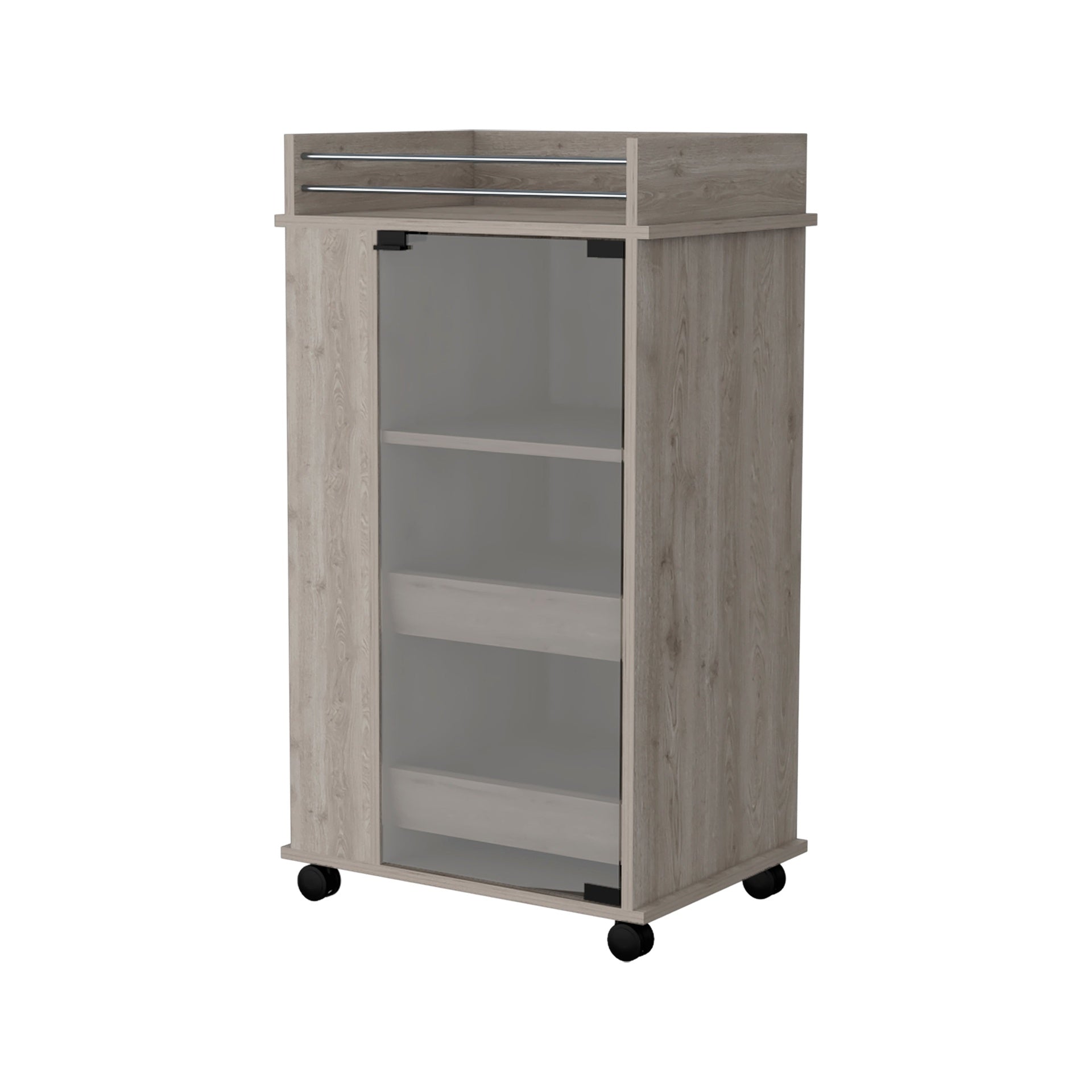 Willow Park Glass Door Bar Cart with Bottle Holder and Casters Light Gray