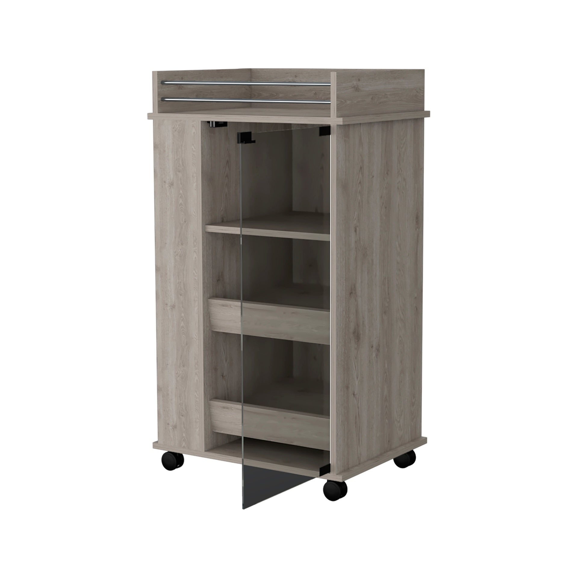 Willow Park Glass Door Bar Cart with Bottle Holder and Casters Light Gray