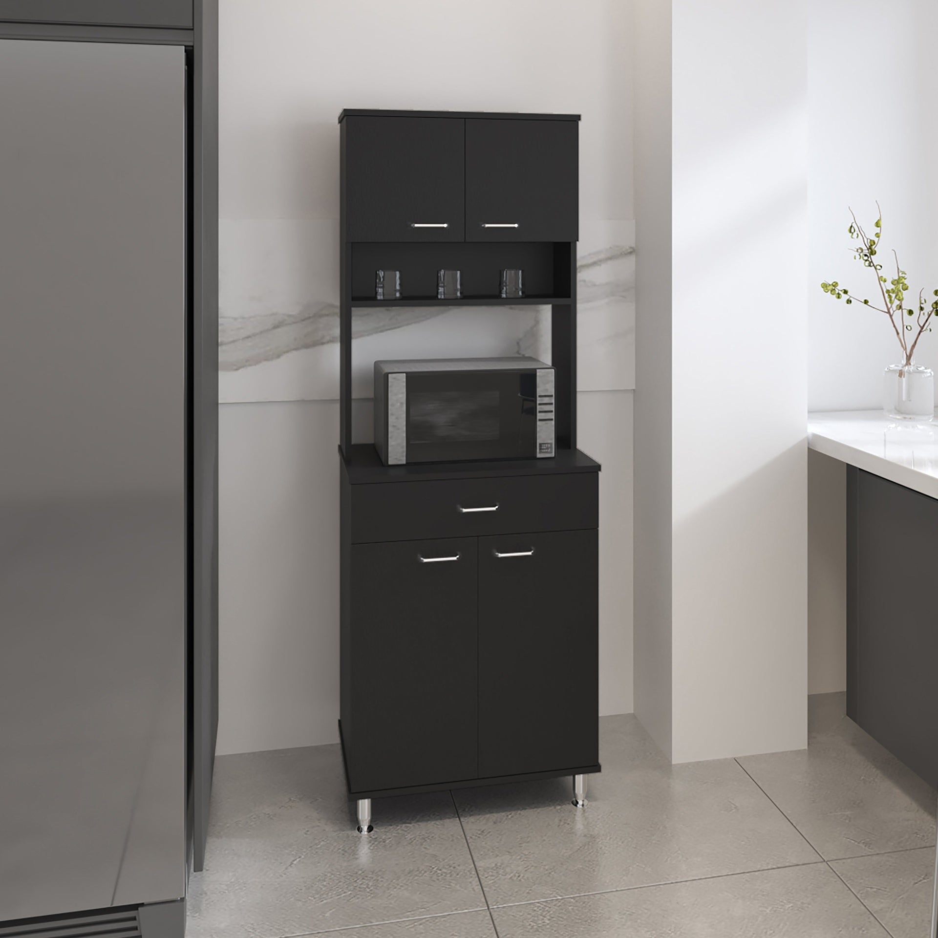 1-Drawer 1-Shelf Area Pantry with Adjustable Metal Legs Wenge