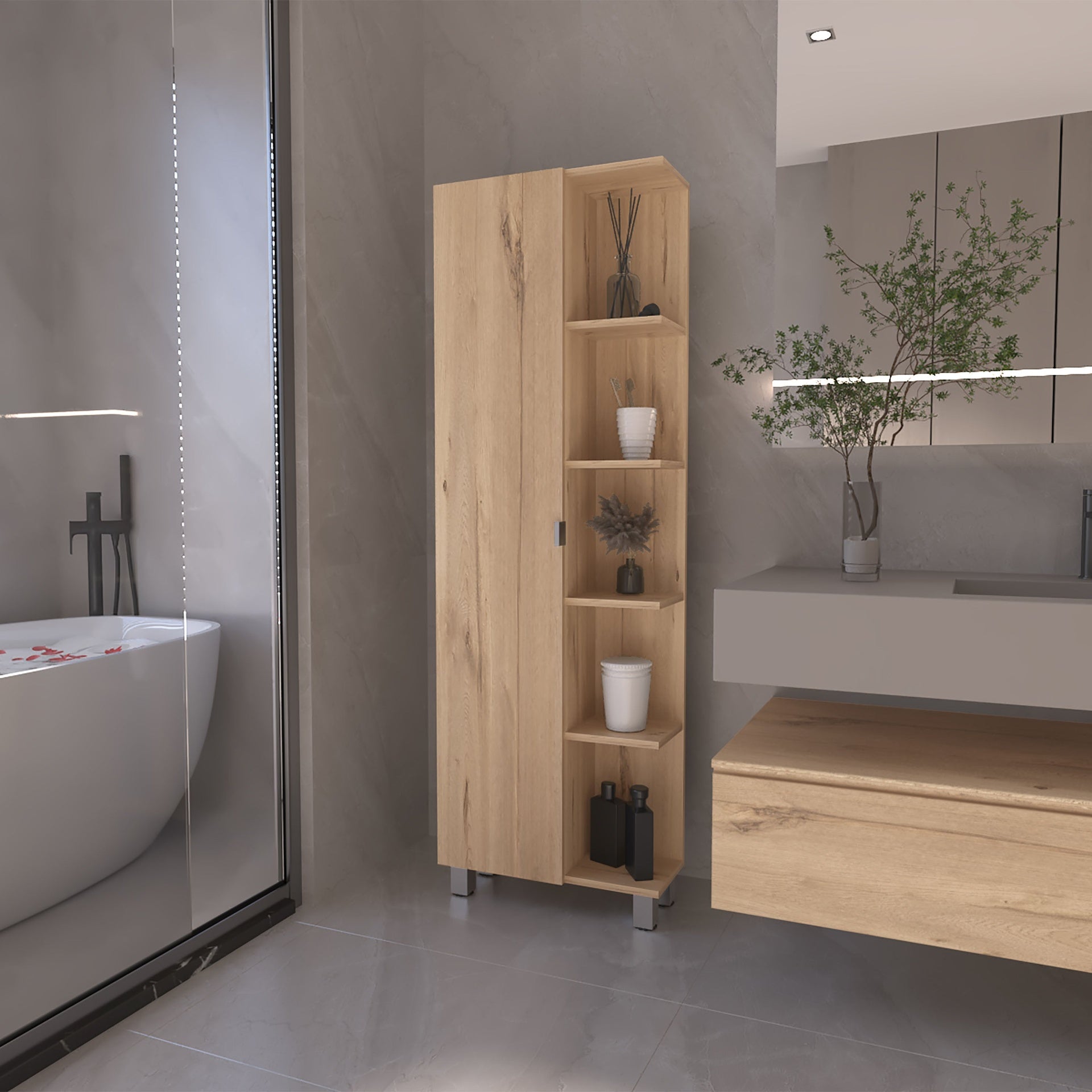 Portland 5-Shelf Linen Cabinet Light Oak