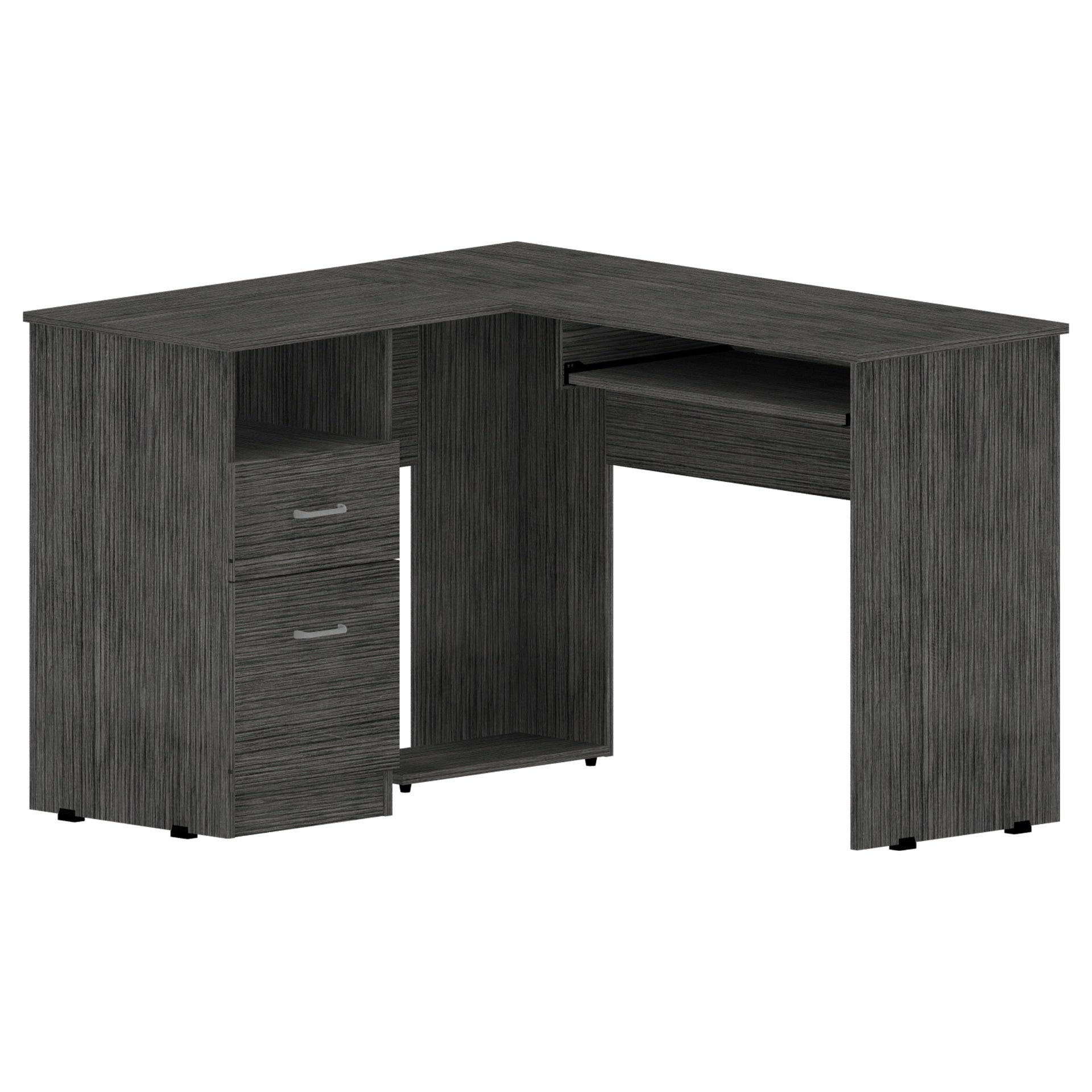 Smokey Oak 2-Drawer 1-Shelf L-Shaped Computer Desk