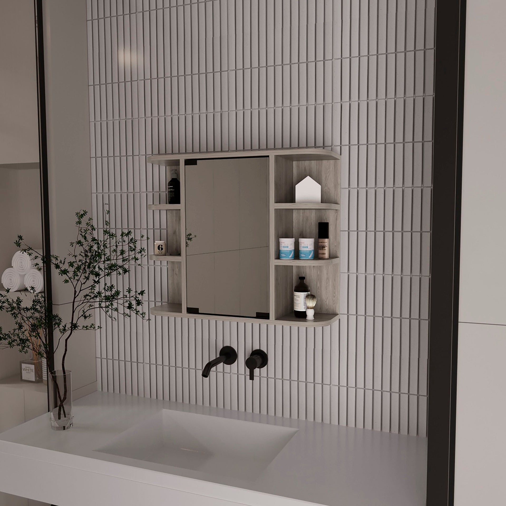 Roseburg 6-Shelf Medicine Cabinet with Mirorr Light Grey
