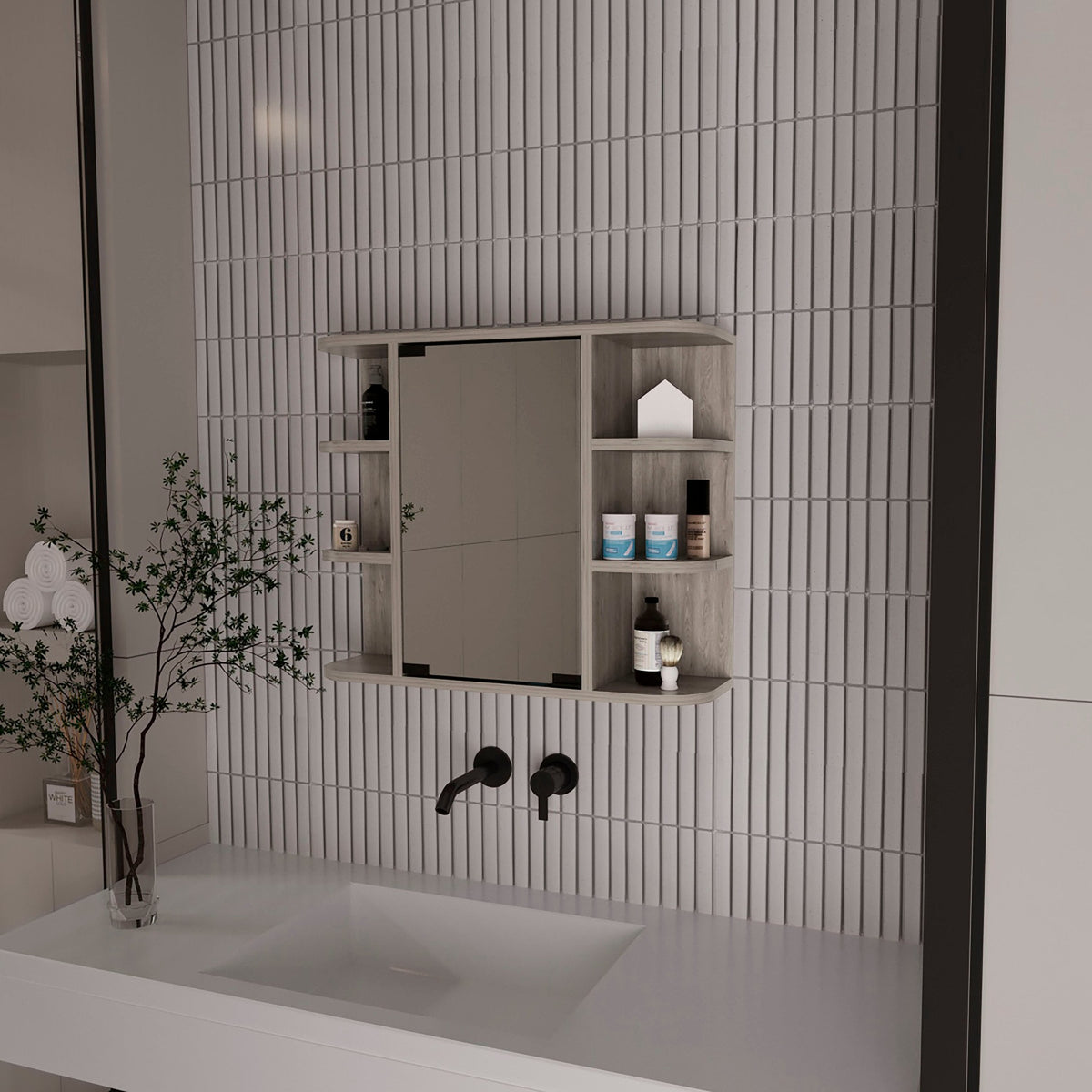 Roseburg 6-Shelf Medicine Cabinet with Mirorr Light Grey