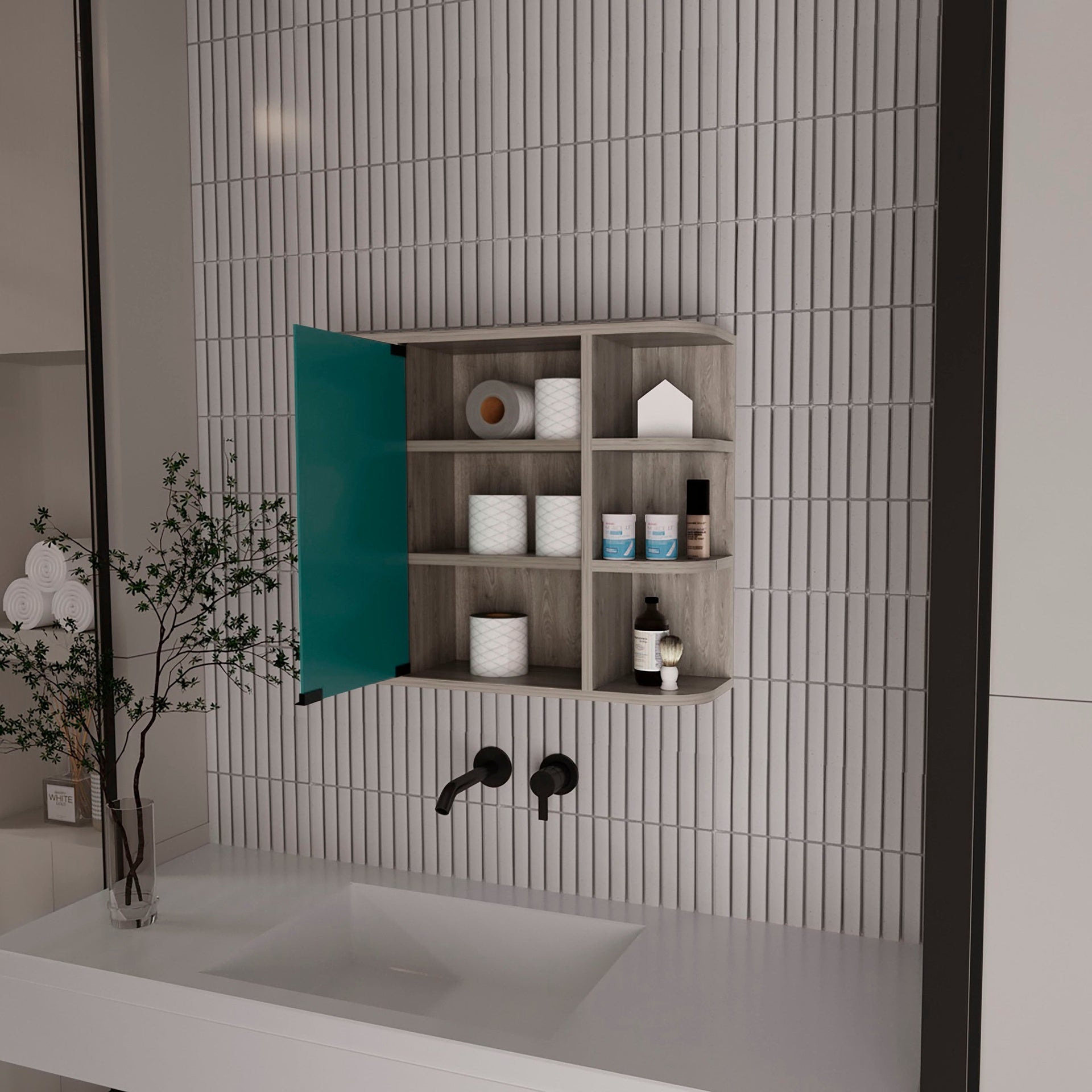 Roseburg 6-Shelf Medicine Cabinet with Mirorr Light Grey