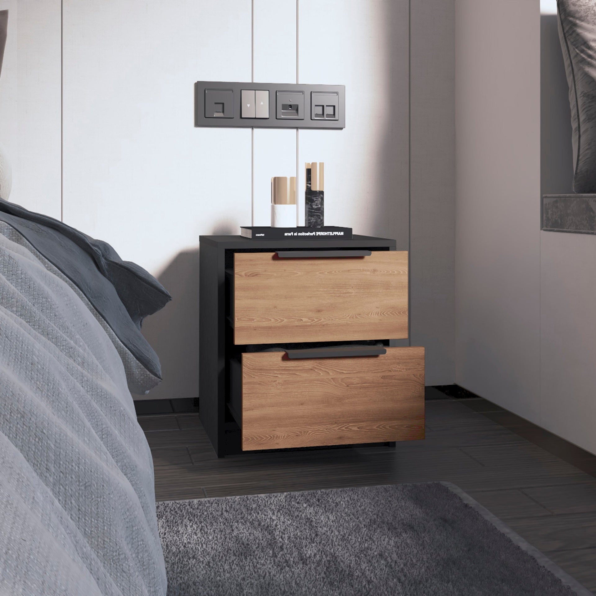 Wenge and Pine 2-Drawer Nightstand