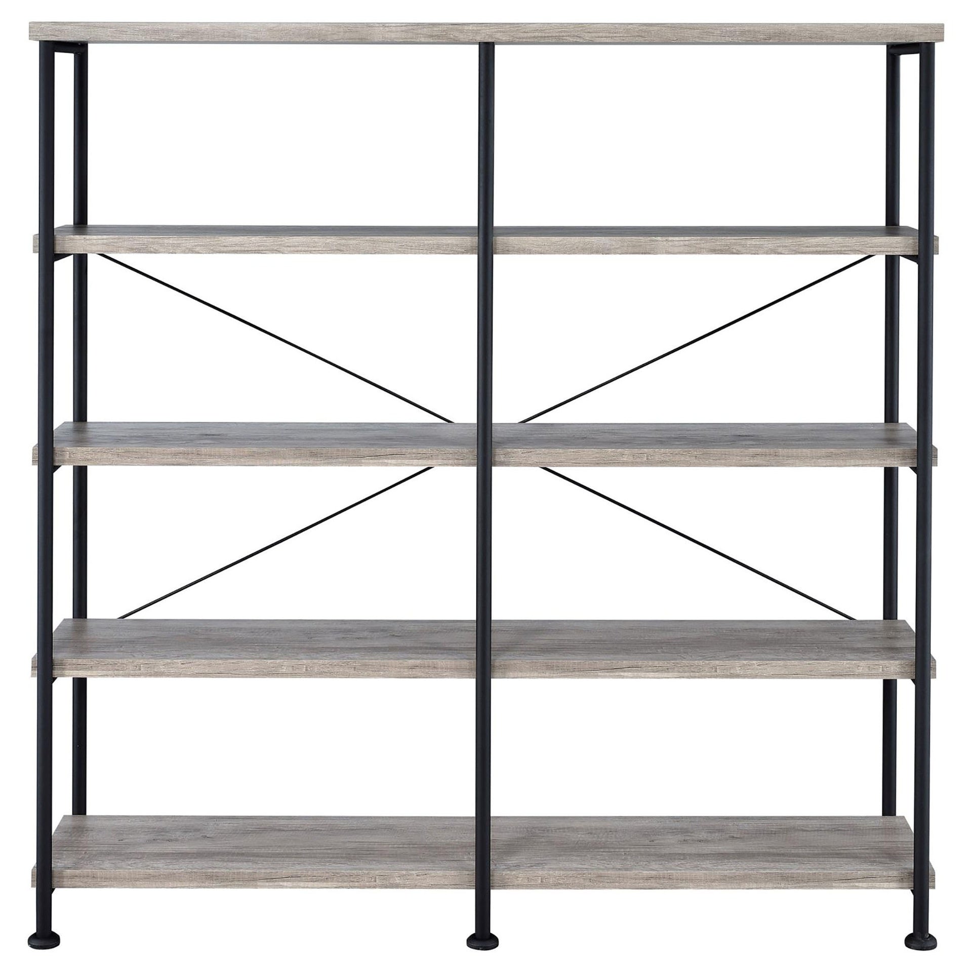 Grey Driftwood and Black Double-Wide Bookcase