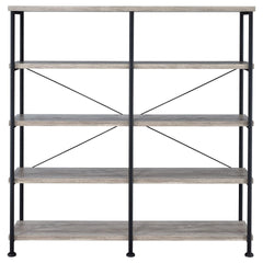 Grey Driftwood and Black Double-Wide Bookcase