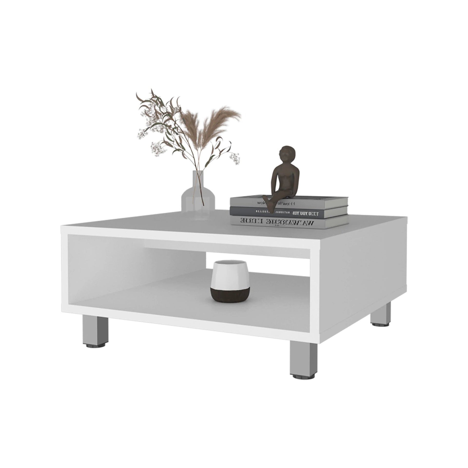 White Coffee Table with Open Storage