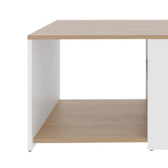 White and Natural Oak Coffee Table with Open Storage and Conical Legs