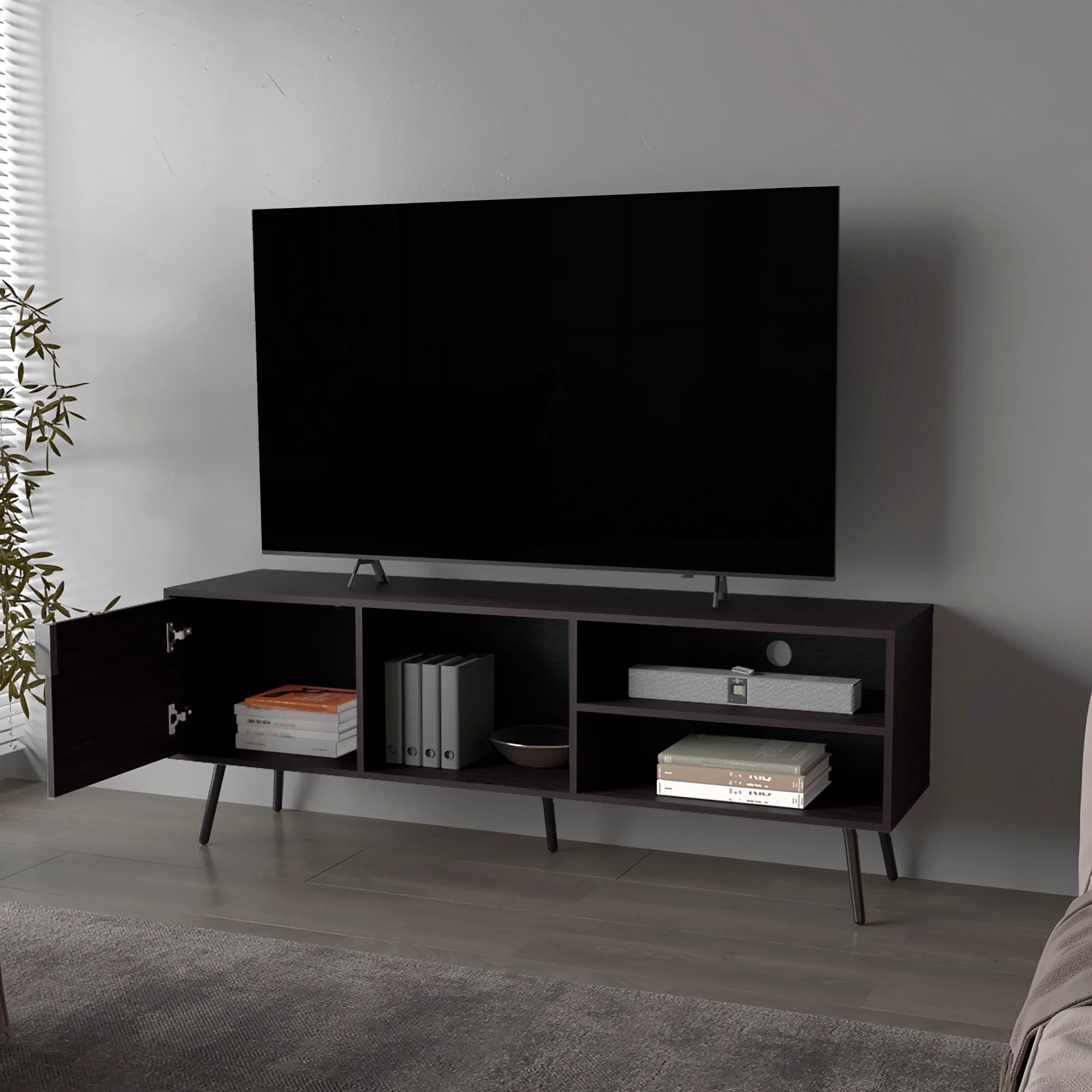 Wengue TV Stand Multistorage with a Door and Open Storage