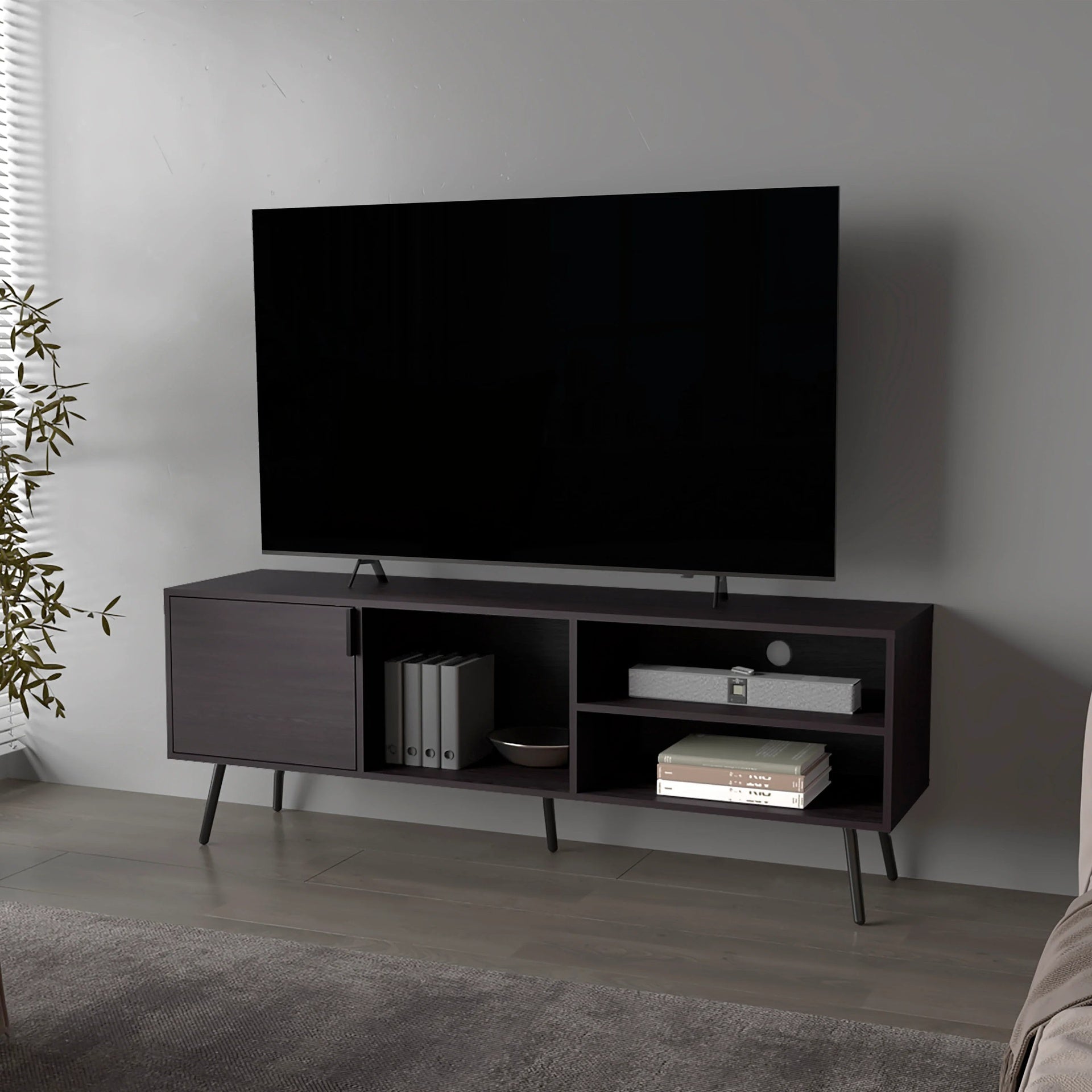 Wengue TV Stand Multistorage with a Door and Open Storage