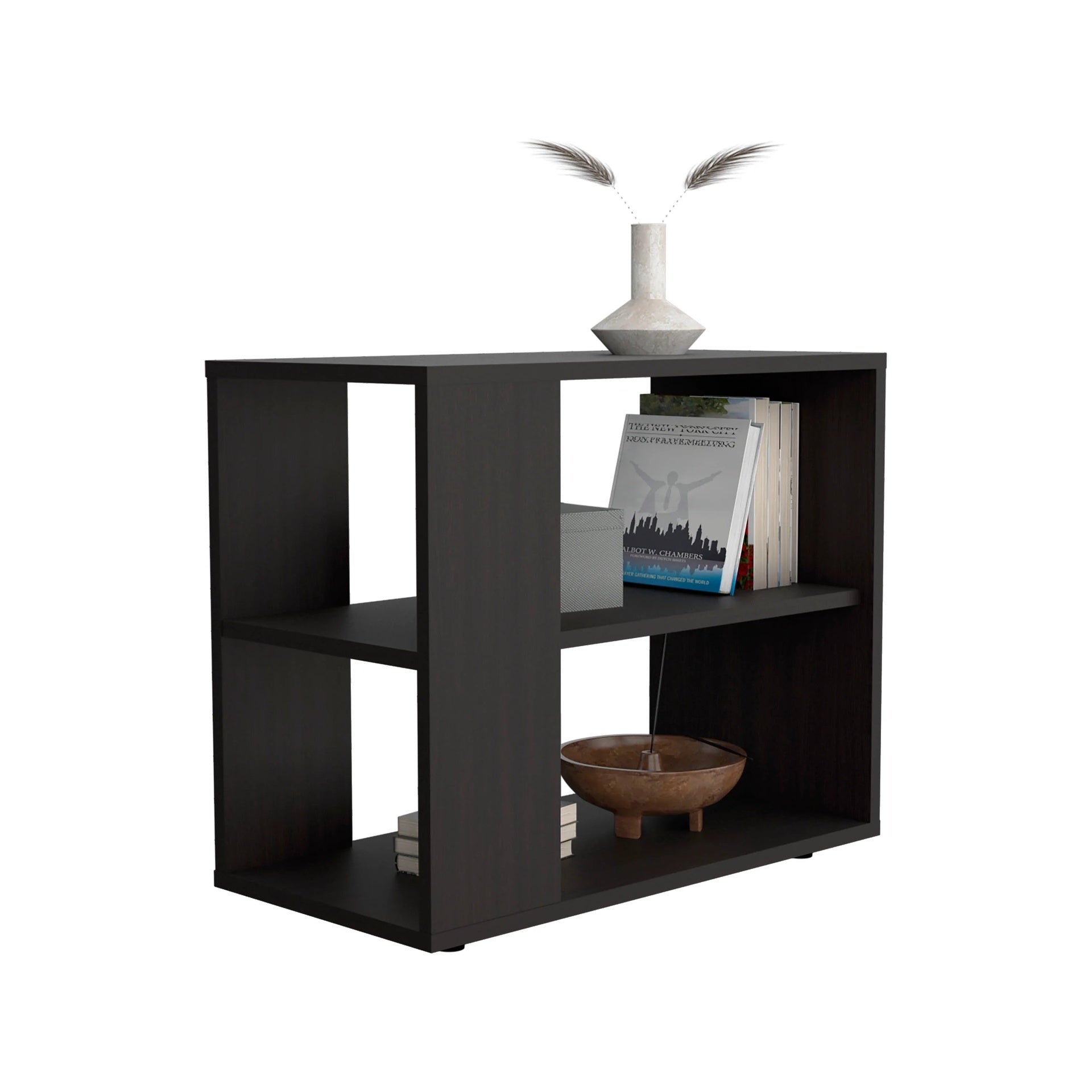 Wengue Side Table in Melamine with Open Storage