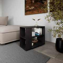 Wengue Side Table in Melamine with Open Storage
