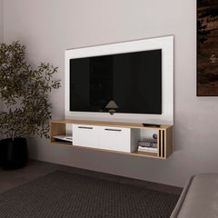 White and Natural Oak Entertainment Center Multistorage and Cable Management