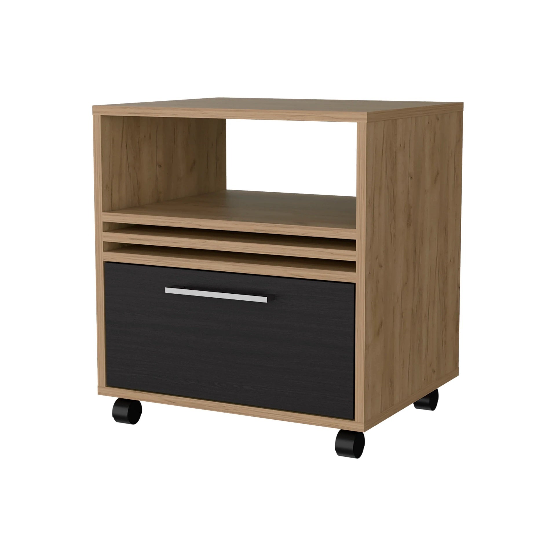 Natural Oak Nightstand with a Drawer and Open Storage