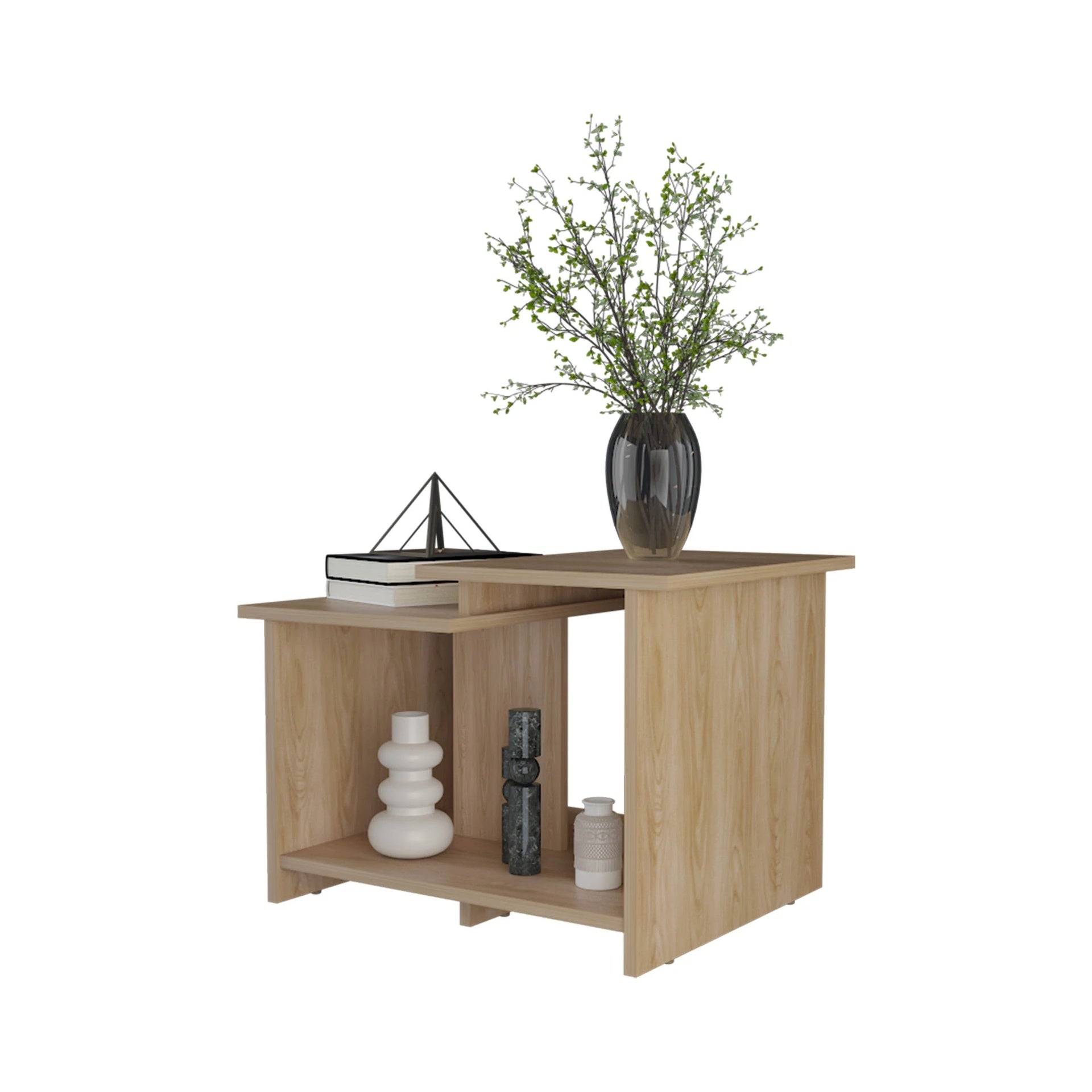 Natural Oak Coffee Table with Open Storage