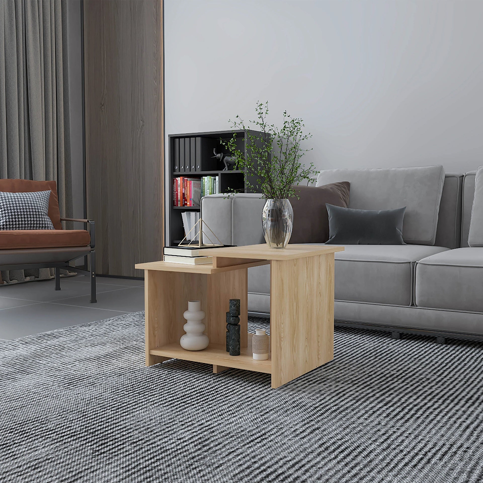 Natural Oak Coffee Table with Open Storage
