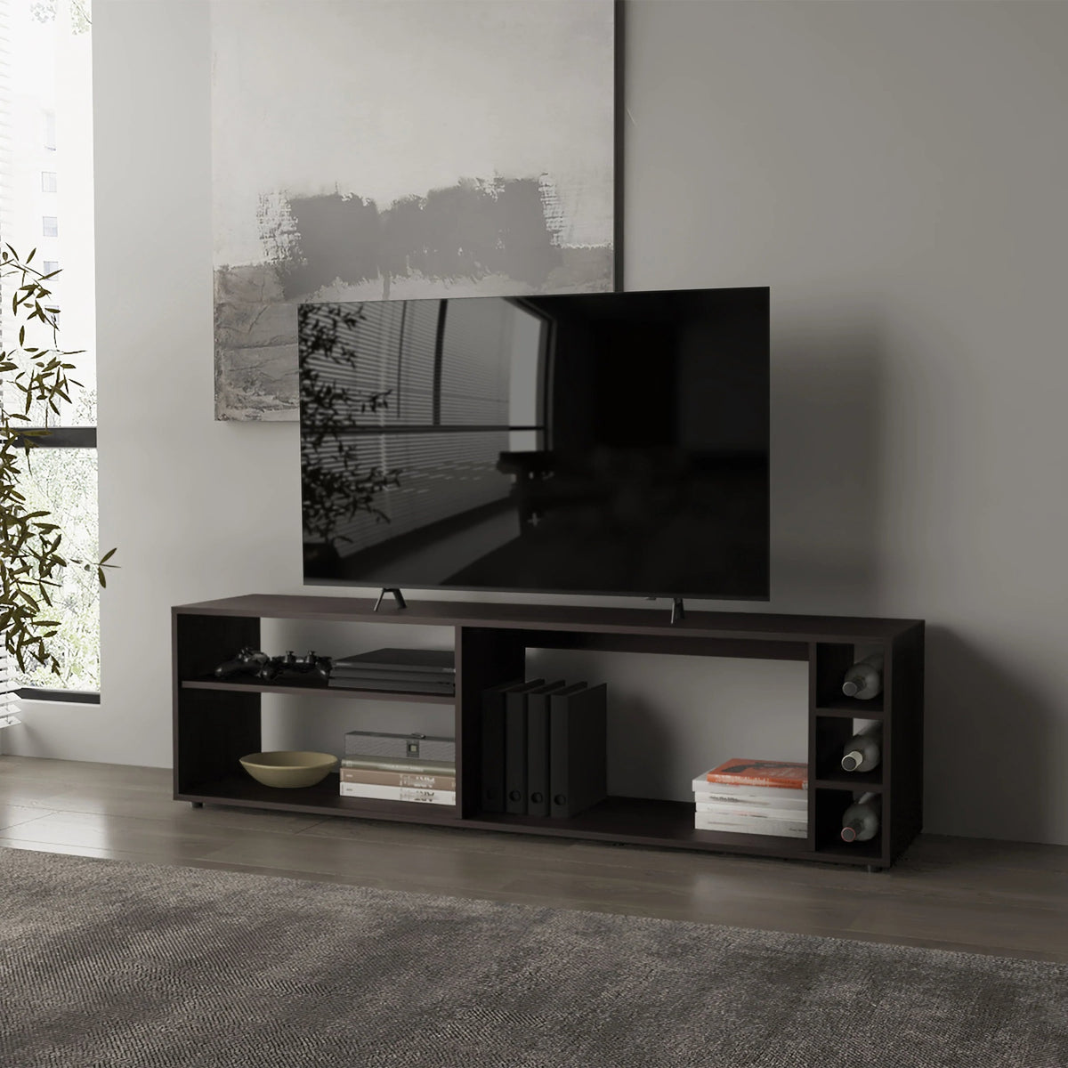Wengue TV Stand for 70" Screen with Open Storage and Melamine Finish