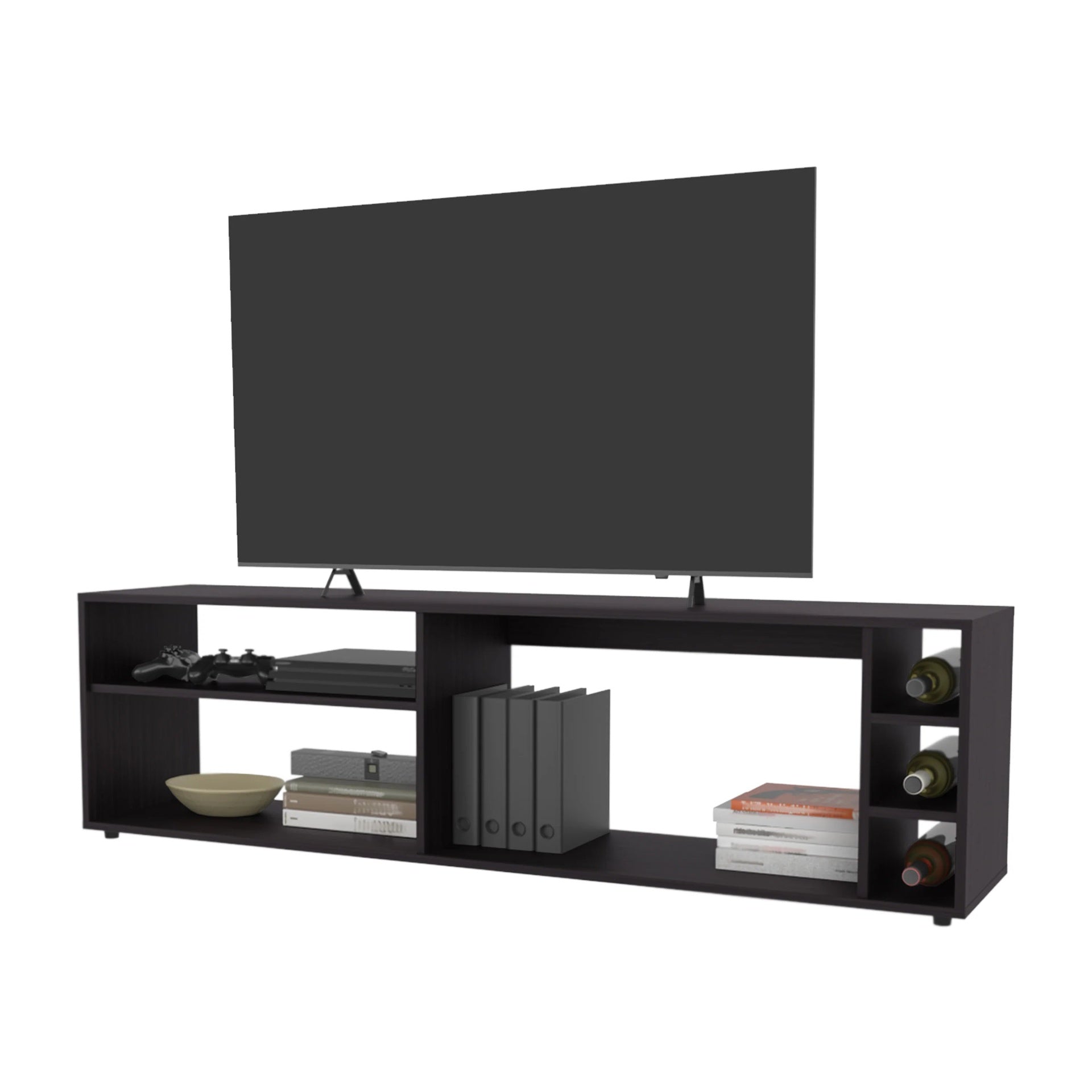Wengue TV Stand for 70" Screen with Open Storage and Melamine Finish