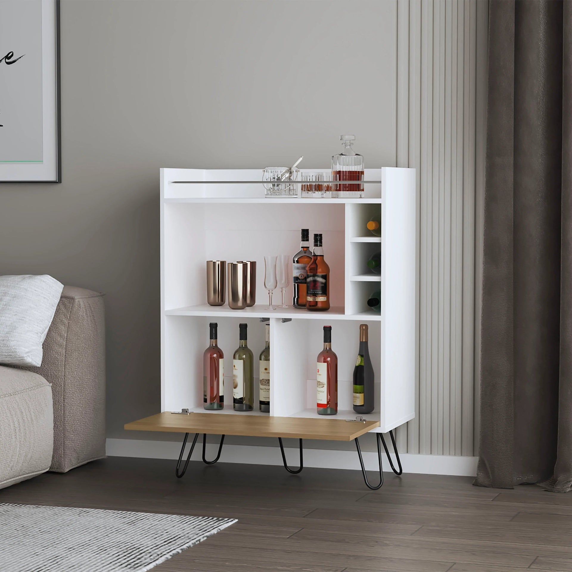 Wine Storage Bar Cabinet with Drop-Down Door and Wine Storage