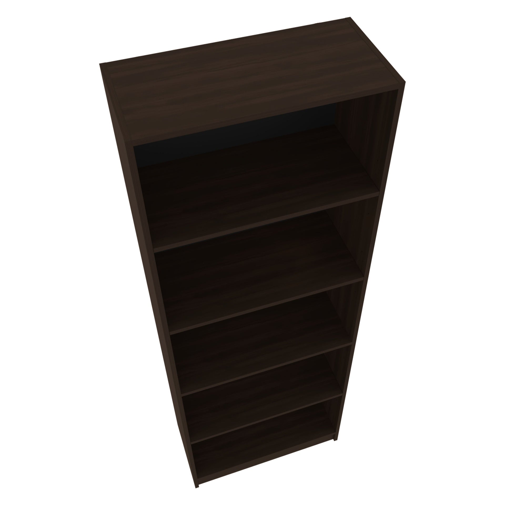 Stained Walnut Bookcase with Open Storage and 5 Shelves