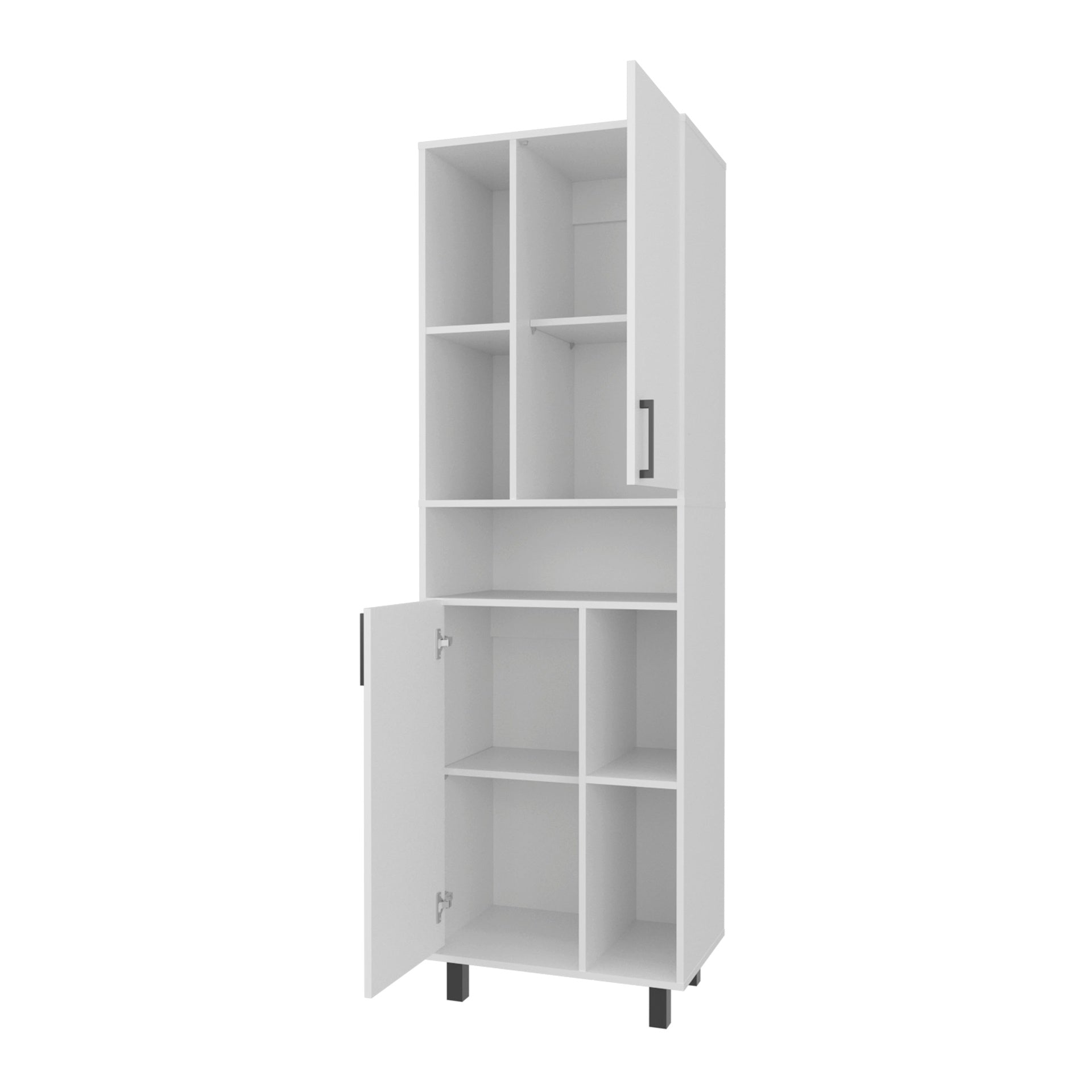 White Kitchen Pantry with Open Storage and 2 Doors