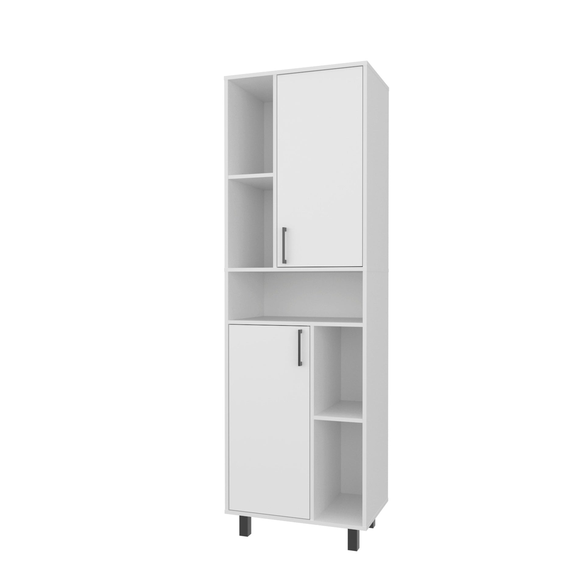 White Kitchen Pantry with Open Storage and 2 Doors
