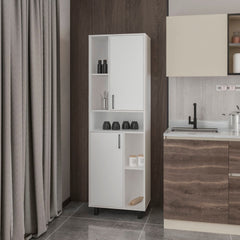White Kitchen Pantry with Open Storage and 2 Doors