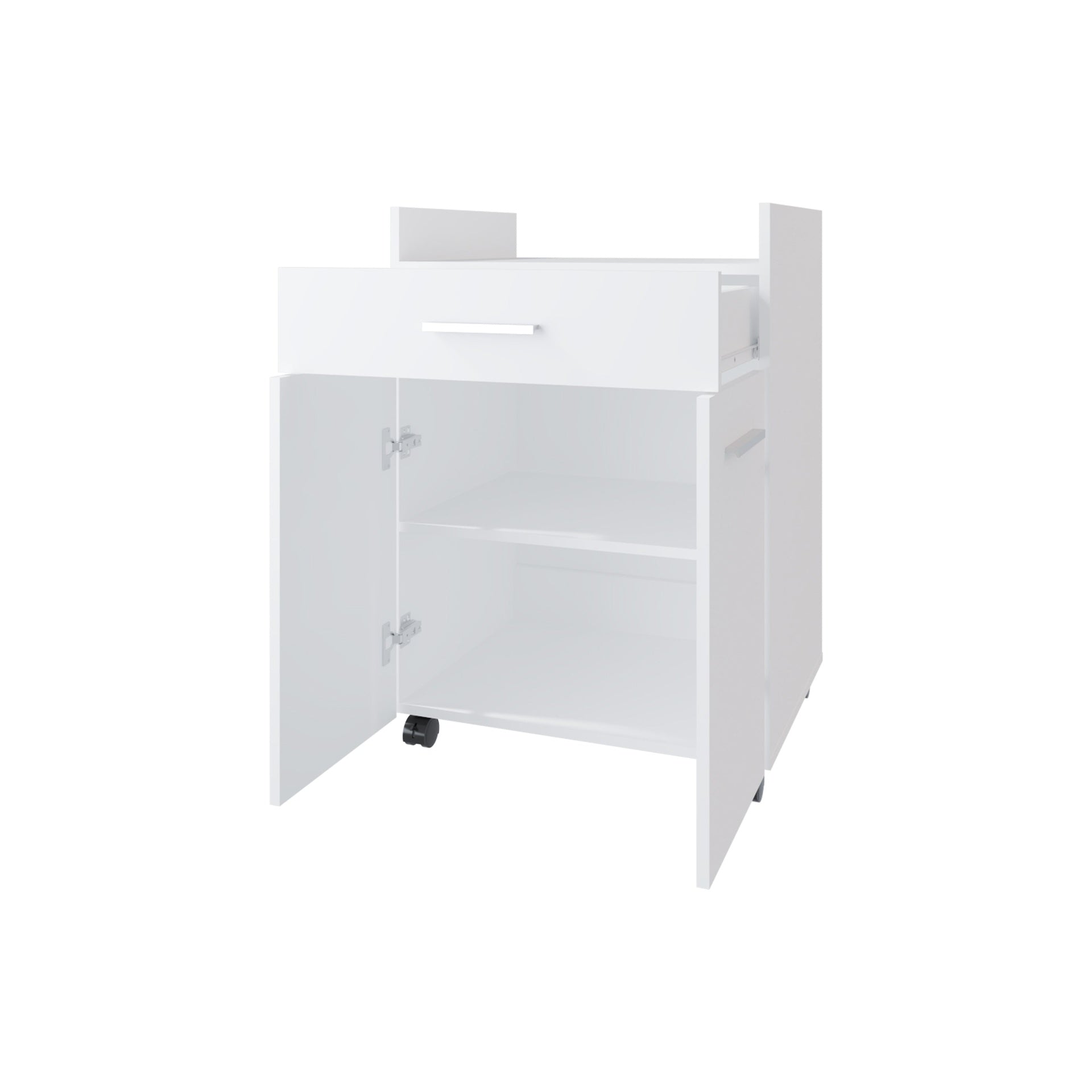 White Burnside Kitchen Cart with 2 Doors and 1 Drawer