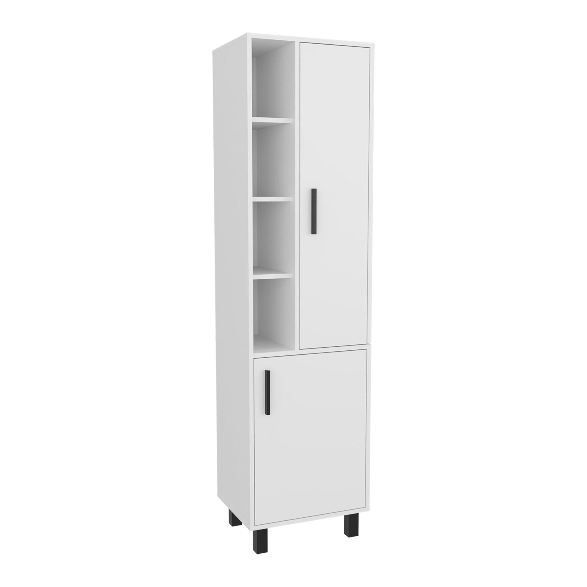 White Linen Cabinet with Open Storage and 2 Doors