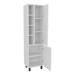 White Linen Cabinet with Open Storage and 2 Doors