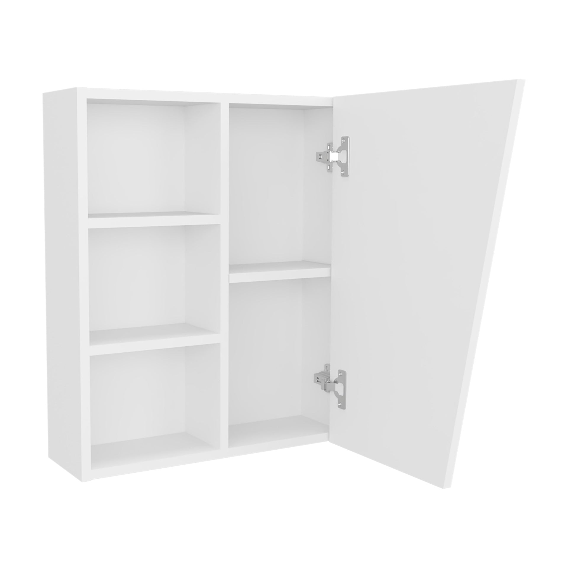 White Medicine Cabinet with Mirrored Door and Open Storage