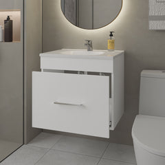 White 1-Drawer Floating Bathroom Vanity Set with Sink